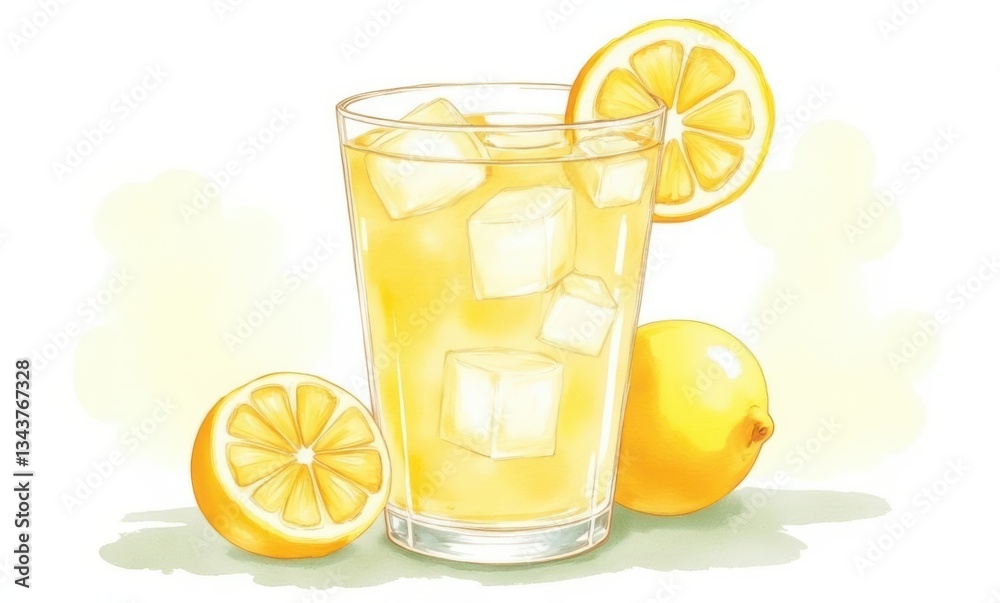 Refreshing lemon drink with ice cubes Refreshing lemon drink with ice cubes