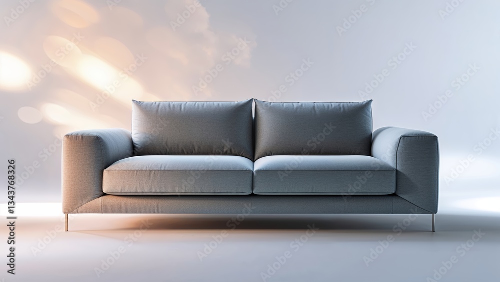 Comfortable modern sofa in a bright interior with soft lighting creating a cozy atmosphere Comfortable modern sofa in a bright interior with soft lighting creating a cozy atmosphere