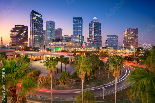 Tampa, Florida, USA. Aerial cityscape image of Tampa, Florida at beautiful sunset.