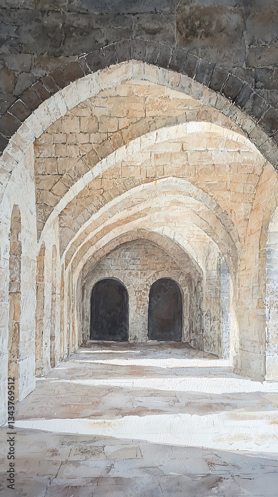 Obraz premium Serene Stone Archway A Tranquil Passageway of Ancient Architecture.