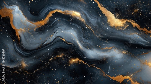 Abstract Celestial Galaxy: Gold and Blue Marble Texture