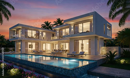 Luxury Modern Villa with Infinity Pool at Sunset