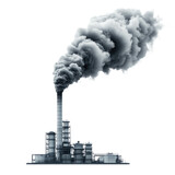Smoke billowing from industrial factory chimney against clear background isolated on transparent background, cutout png