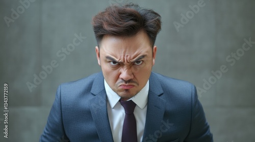 A formally dressed man with a red face, captured in intense natural light.