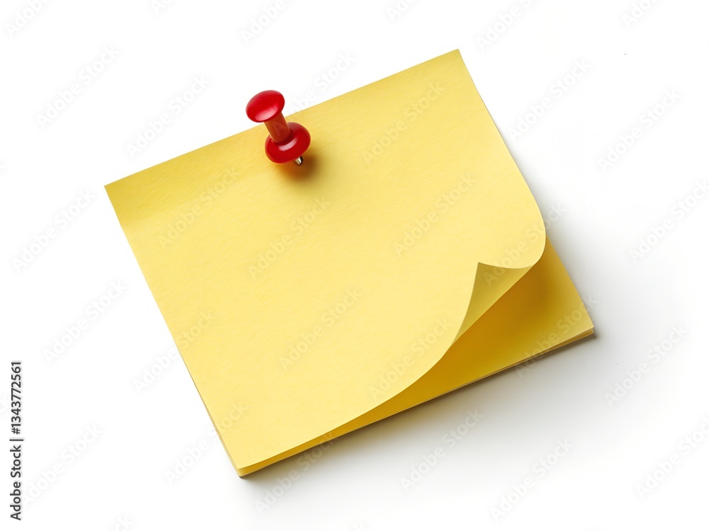 Yellow sticky post it note with red pushpin isolated on a white background Yellow sticky post it note with red pushpin isolated on a white background