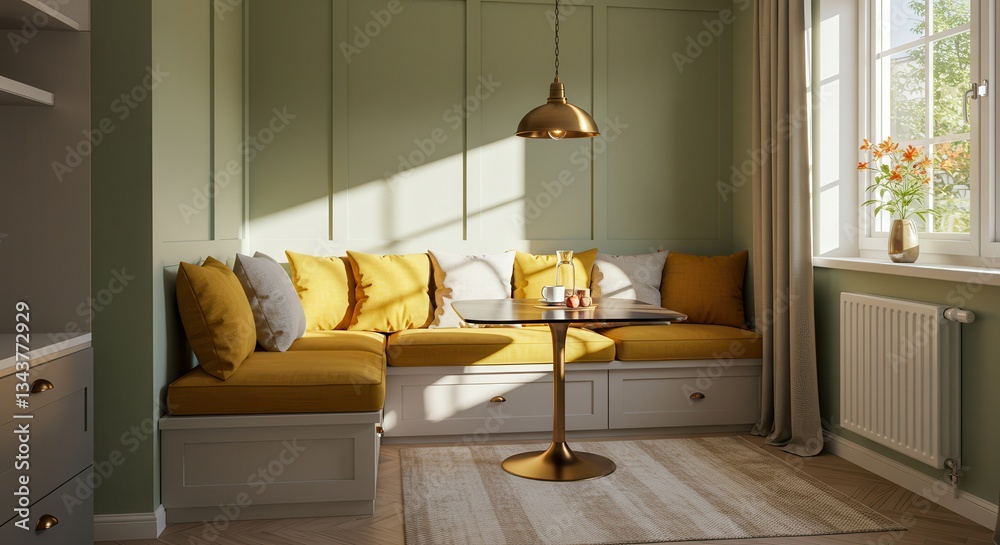 Obraz premium Breakfast Nook with Comfortable Seating and Natural Light Interior Design