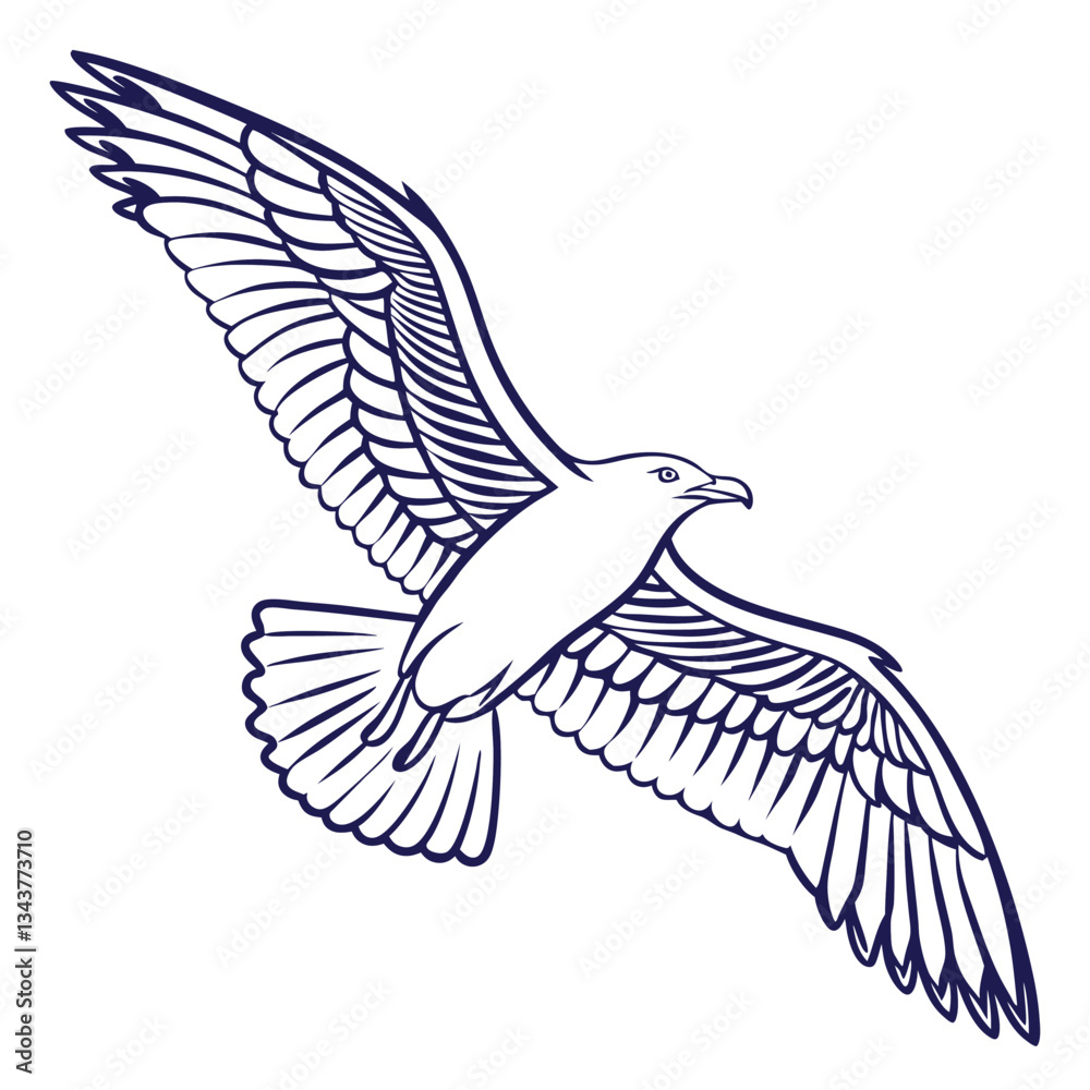 Fototapeta premium Line Art of a Bird in Flight with Flowing Feather