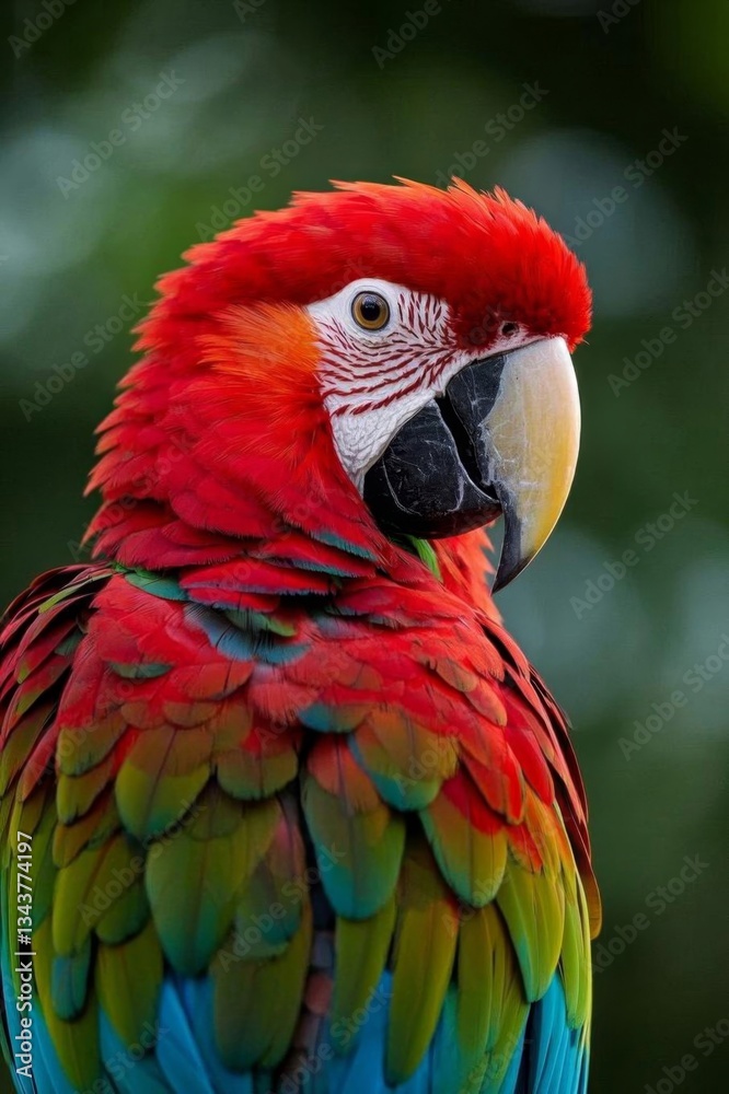 araffe parrot with red and green feathers sitting on a branch araffe parrot with red and green feathers sitting on a branch