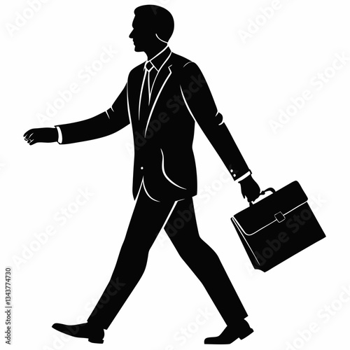 Businessman walking silhouette with briefcase in formal attire,Marketing materials on business and strategy in action, achieving goals
