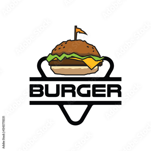 Burger logo emblem, Hamburger logo design vector template, Fast food logo, badge flat modern minimal design illustration