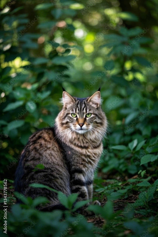 there is a cat sitting in the middle of the woods there is a cat sitting in the middle of the woods