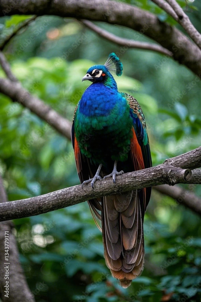 Fototapeta premium araffy bird sitting on a branch in a tree