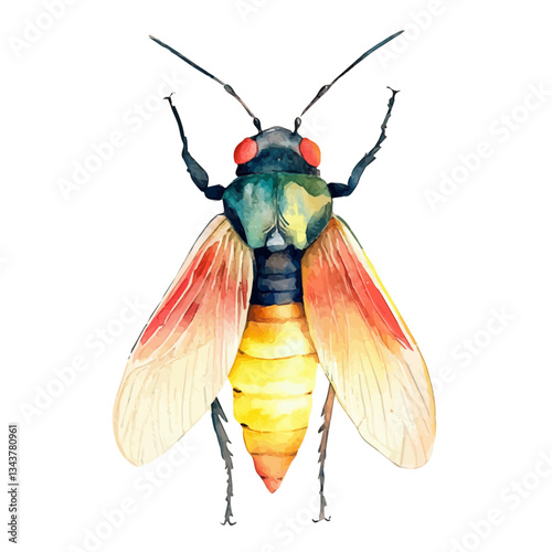 A watercolor vector painting of a firefly, isolated on a white background. Firefly vector.

