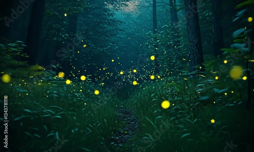 Magical Fireflies in Enchanted Forest – A Mesmerizing Night Scene

