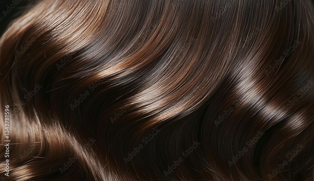 Fototapeta premium .ong, shiny brown hair, showcasing a smooth hairstyle in a high-quality, real photograph.