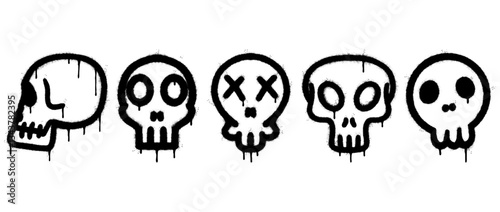 Set of graffiti spray paint skull icon. design elements for banner, flyer, street art, cards, poster, and ads.