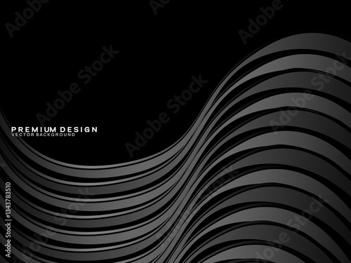 Abstract futuristic dark black background with wave design. Realistic 3d wallpaper with luxurious flowing lines. Perfect background for posters, websites, brochures, banners, applications, etc.