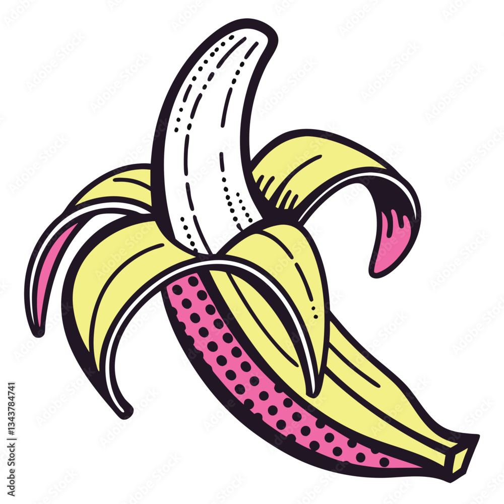Vibrant Pop Art Style Banana with Bold Outlines and Neon Color