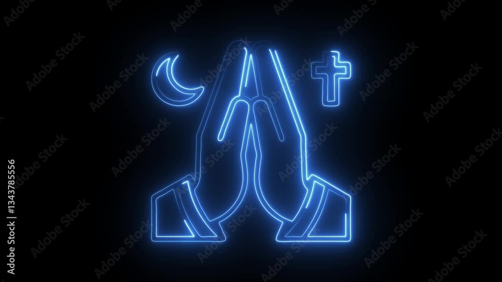 Glowing neon religion icon isolated on black background. HD Video motion graphic animation