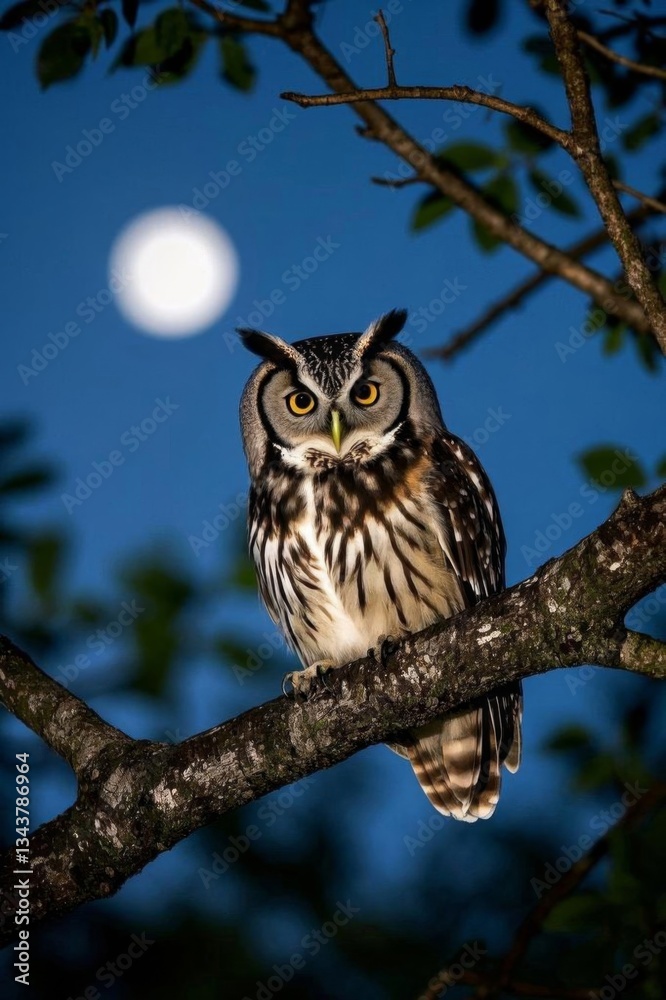 Obraz premium there is a owl sitting on a branch with a full moon in the background