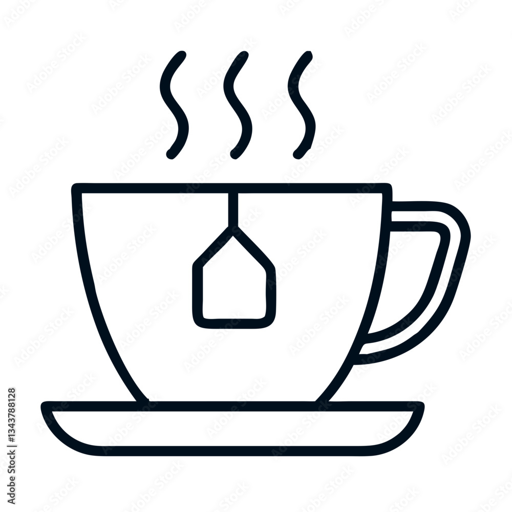 Tea cup with steaming tea bag design on a transparent background Tea cup with steaming tea bag design on a transparent background