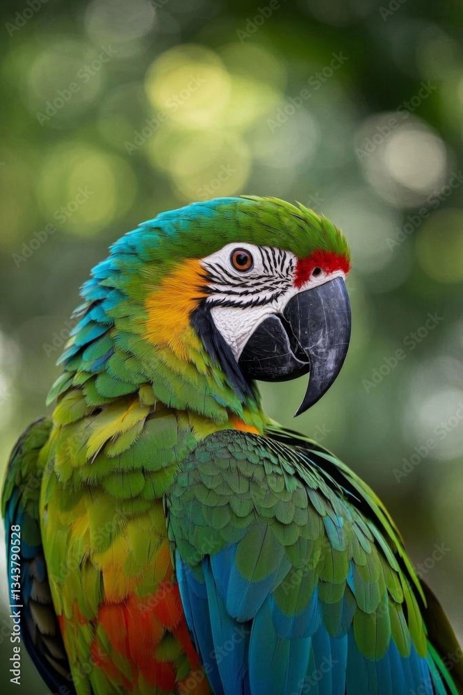 Fototapeta premium araffe parrot with a colorful plumage sitting on a tree branch