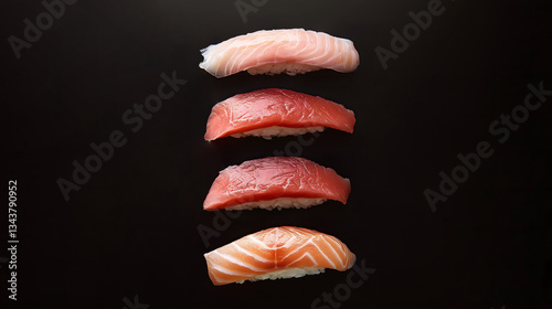 Assorted Nigiri Sushi on Black Background