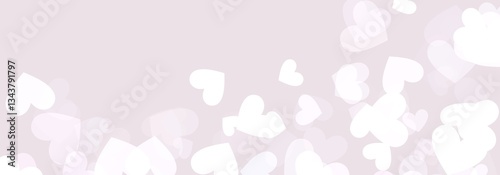 Pastel pink bright heart confetti bokeh cute elegant simple horizontal banner design or background
