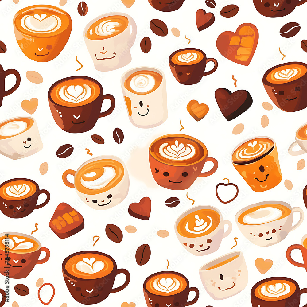 seamless pattern Realistic and artistic illustrations of coffee beans, brewing equipment, coffee cups for background or wallpaper seamless pattern Realistic and artistic illustrations of coffee beans, brewing equipment, coffee cups for background or wallpaper