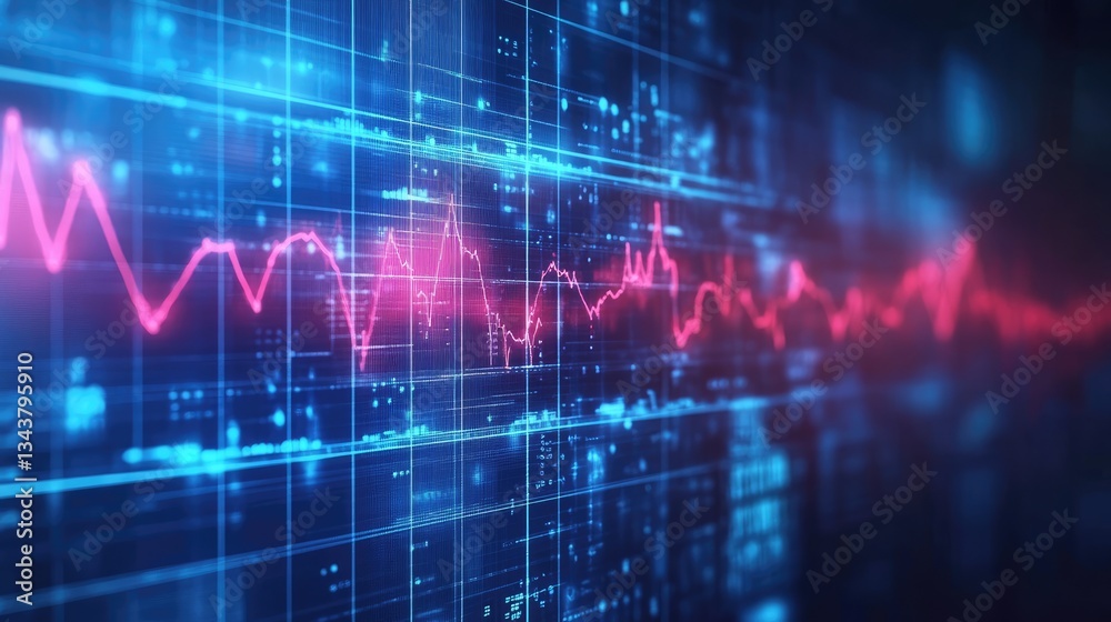 Abstract digital visualization of a fluctuating data waveform against a futuristic background of glowing technology Abstract digital visualization of a fluctuating data waveform against a futuristic background of glowing technology