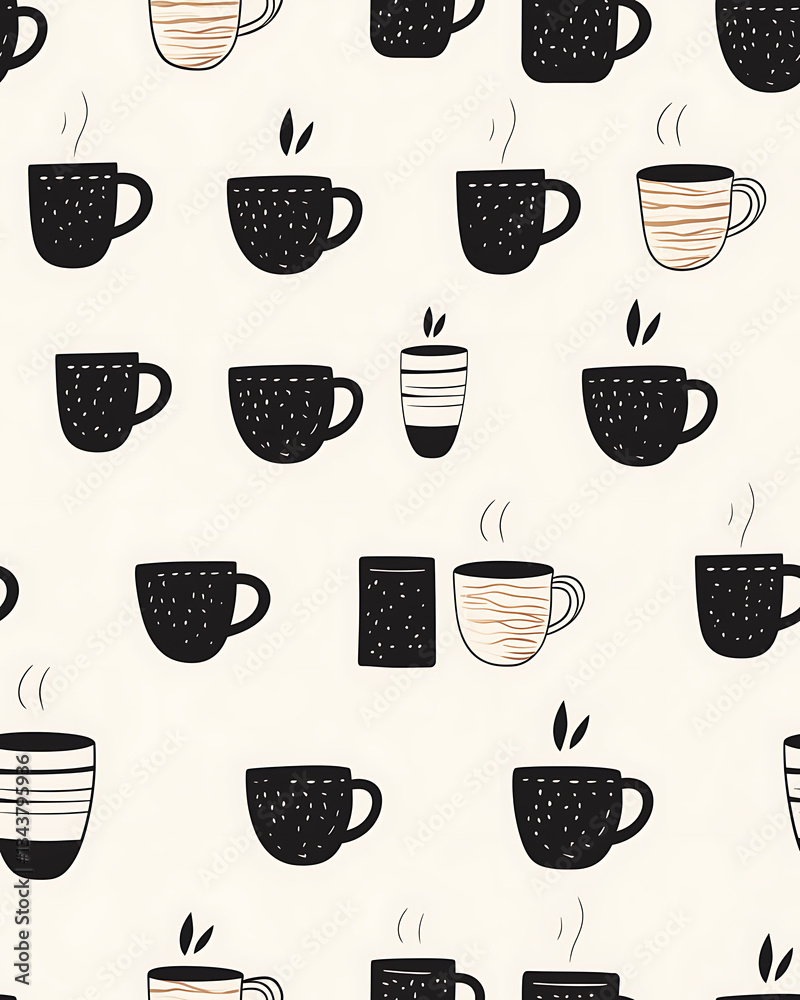 seamless pattern Realistic and artistic illustrations of coffee beans, brewing equipment, coffee cups for background or wallpaper seamless pattern Realistic and artistic illustrations of coffee beans, brewing equipment, coffee cups for background or wallpaper