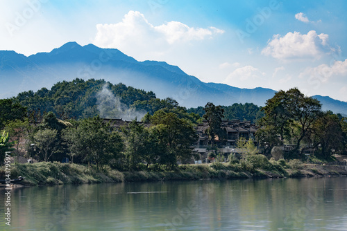 Modern buildings and rural skyscrapers and tourist attractions in China