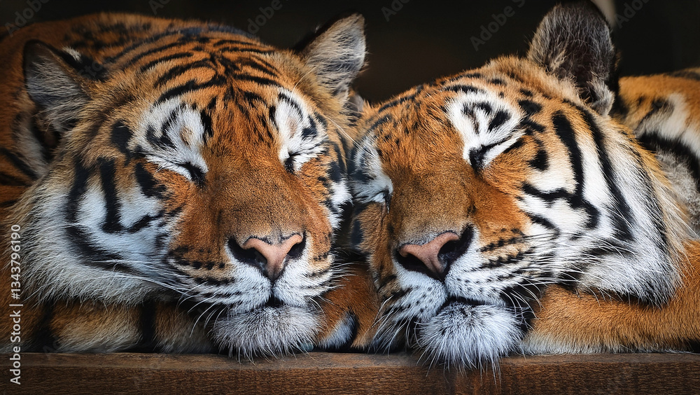 Fototapeta premium un tigre et une tigresse se faisant un câlin
