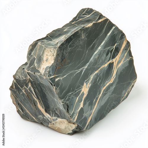 Chlorite schist metamorphic rock displayed on a clean white background for educational purposes