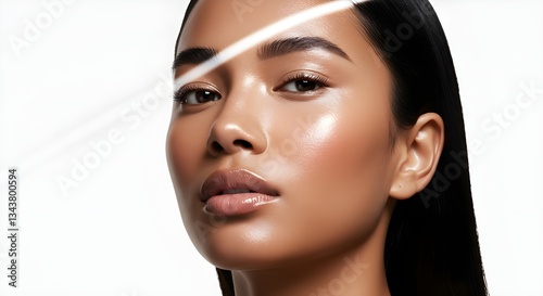 Belleza radiante. Primer plano de una mujer con una piel impecable y brillante.