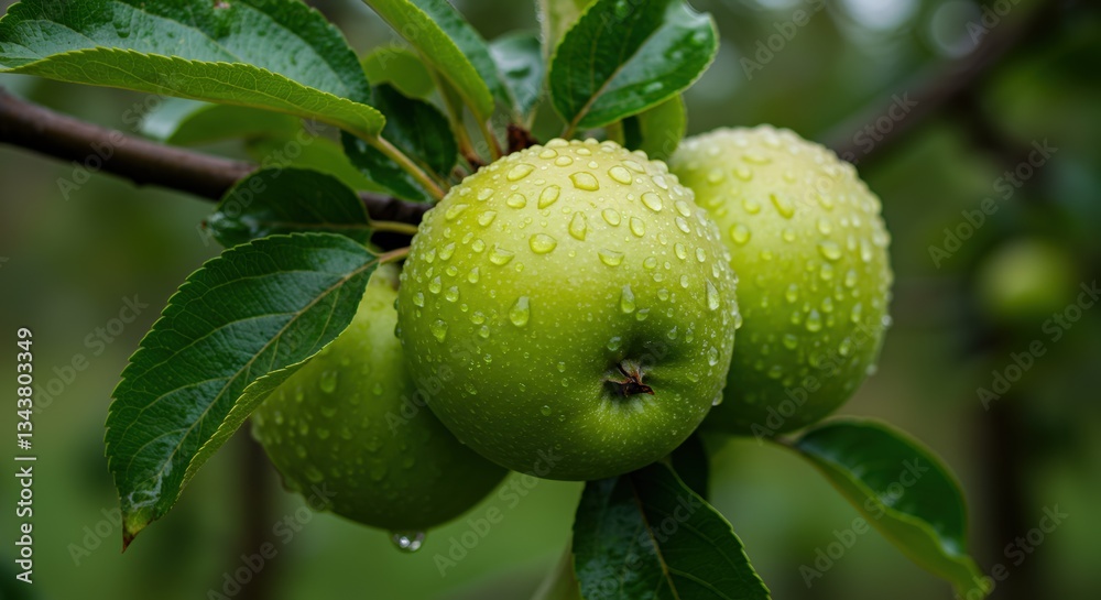 Nature's Bounty: Close-Up of Ripe Red Apples with Dewdrops Nature's Bounty: Close-Up of Ripe Red Apples with Dewdrops