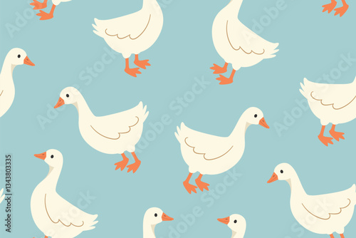 cute seamless pattern with goose; perfect for kids, nursery items, stationery, easter backgrounds- vector illustration