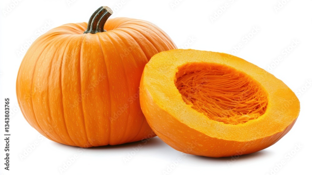 Whole pumpkin and slice of pumpkin isolated on white background. Whole pumpkin and slice of pumpkin isolated on white background.