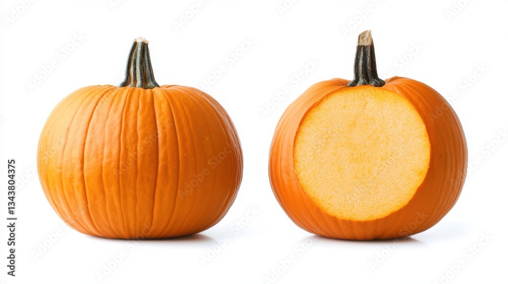 Whole pumpkin and slice of pumpkin isolated on white background. Whole pumpkin and slice of pumpkin isolated on white background.