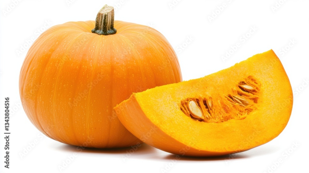 Whole pumpkin and slice of pumpkin isolated on white background. Whole pumpkin and slice of pumpkin isolated on white background.