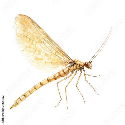 A watercolor vector painting of a mayfly, isolated on a white background. Mayfly vector.

