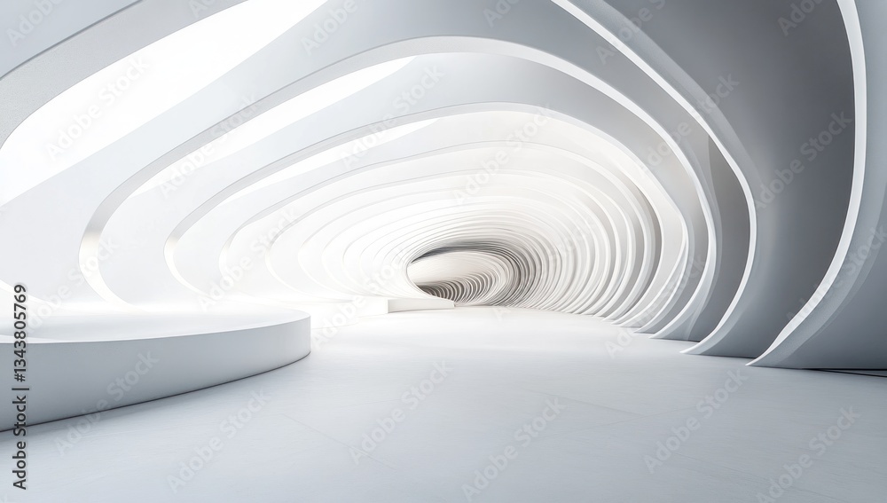 Fototapeta premium Abstract White Architectural Design: A Serene Tunnel of Curves and Light
