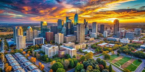 Charlotte NC Skyline Aerial Drone View: Skyscrapers & Cityscape Architecture