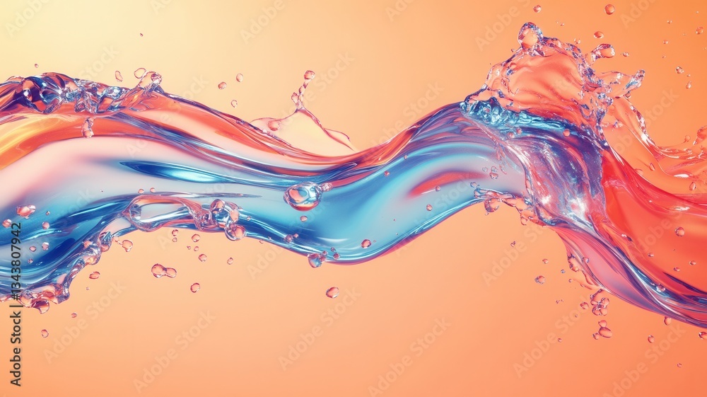 Metallic blue liquid dynamic splashing, forming fluid sculptural against shapes vibrant orange backdrop, generating bold visual contrast Metallic blue liquid dynamic splashing, forming fluid sculptural against shapes vibrant orange backdrop, generating bold visual contrast