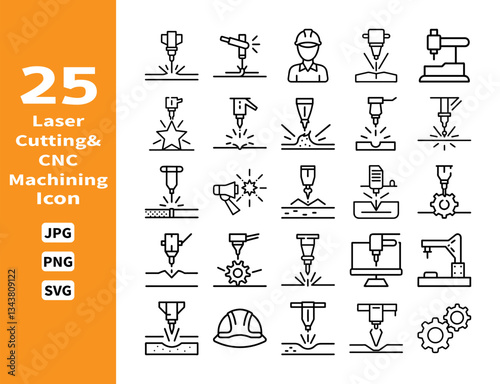 25 Laser Cutting & CNC Machining Icons