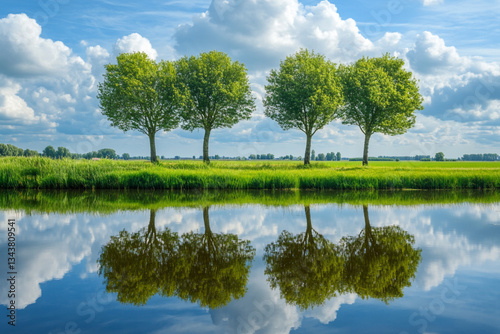 A close up of a lake with trees in the background