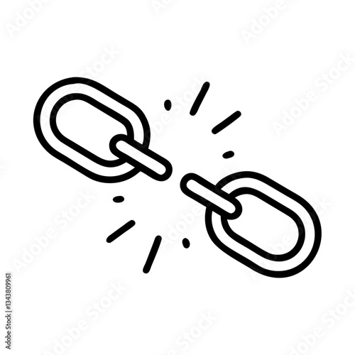 Broken chain, thin line vector icon with transparent background