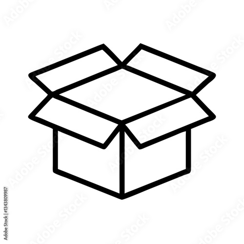 Open cardboard box, thin line vector icon with transparent background, delivery sign