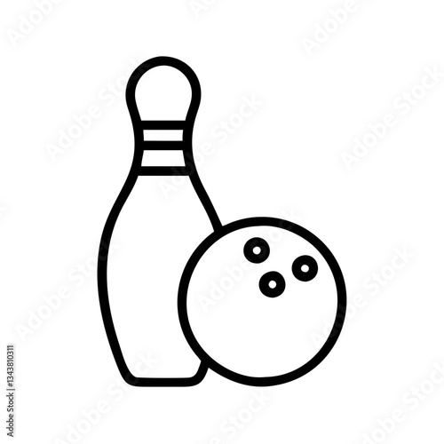Bowling ball and pin icon in black outline. Leisure, indoor sport