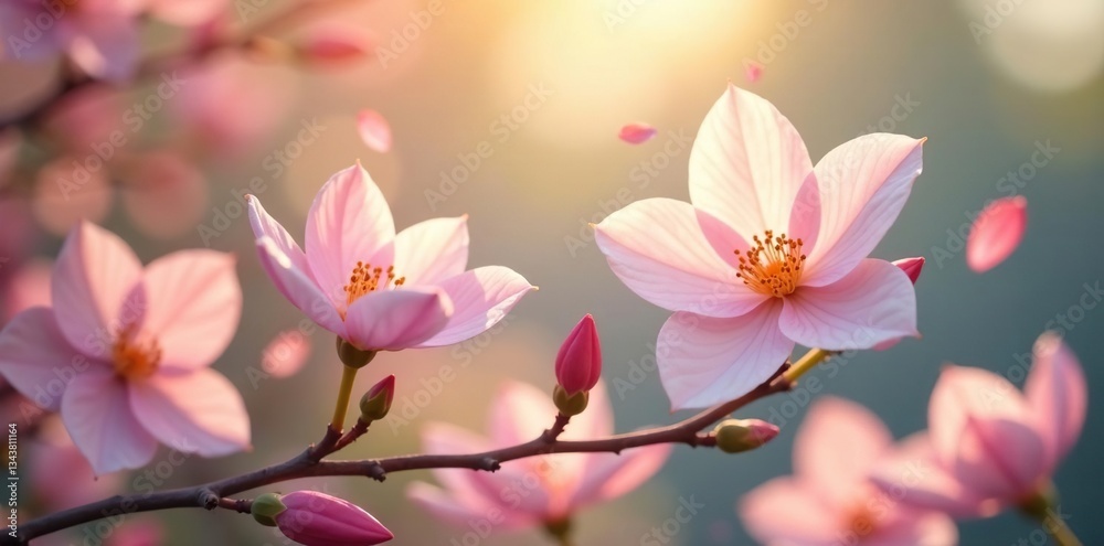 Fototapeta premium The delicate dance of petals in a gentle breeze, white, airy